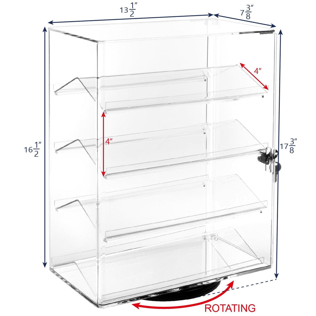#1106 Lockable Showcase Rotating Acrylic Display Stand with 4 Removable Shelves