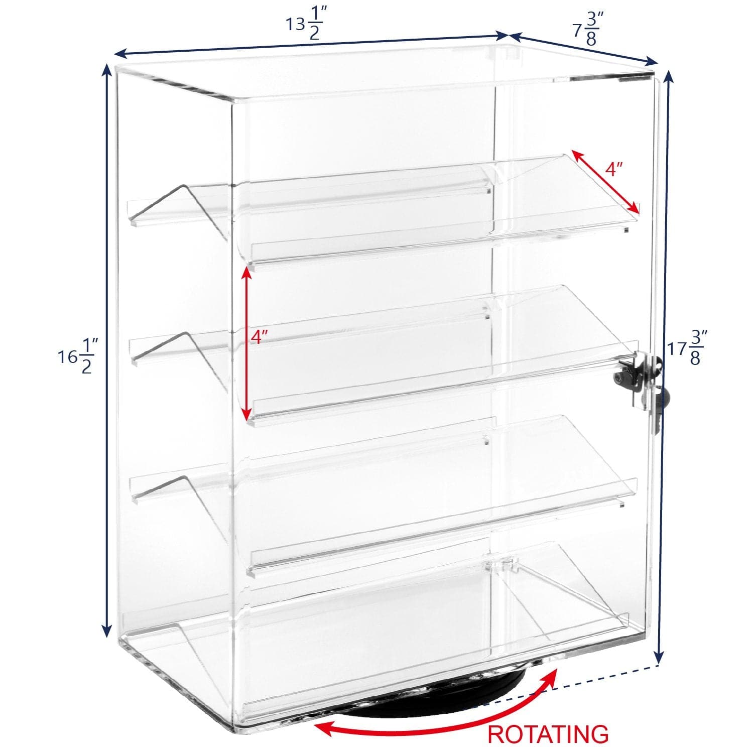 #1106 Lockable Showcase Rotating Acrylic Display Stand with 4 Removable Shelves