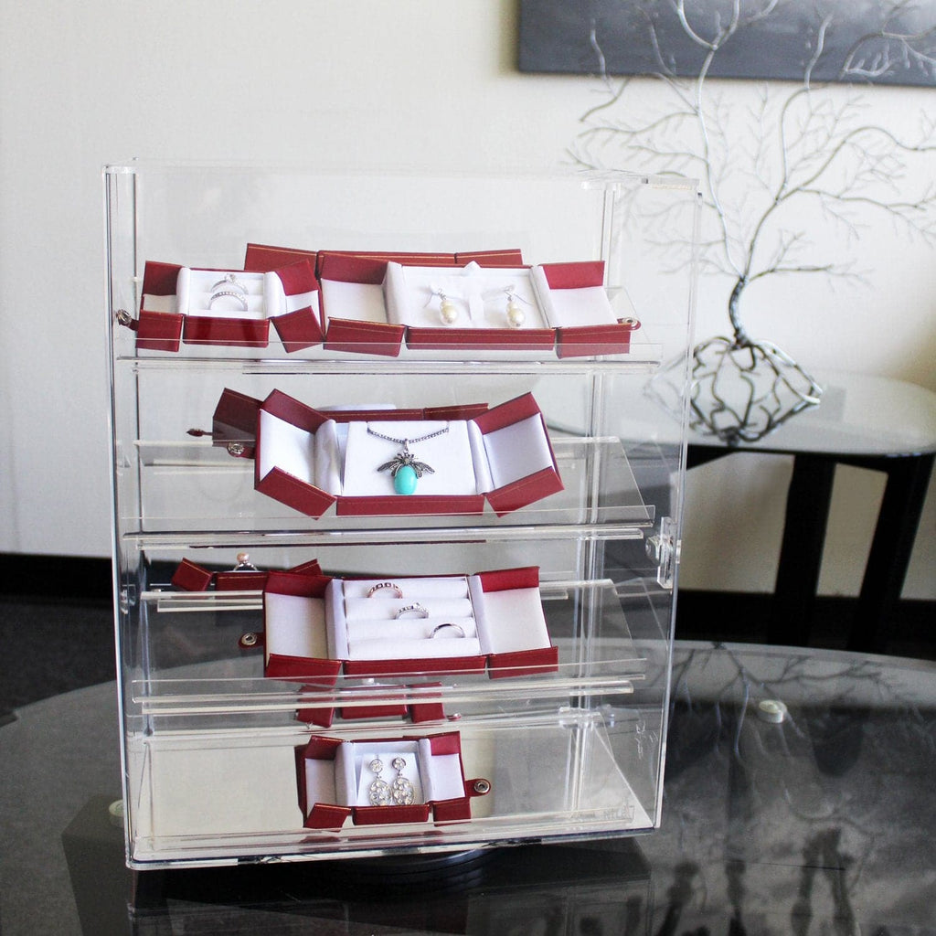 #1106 Lockable Showcase Rotating Acrylic Display Stand with 4 Removable Shelves