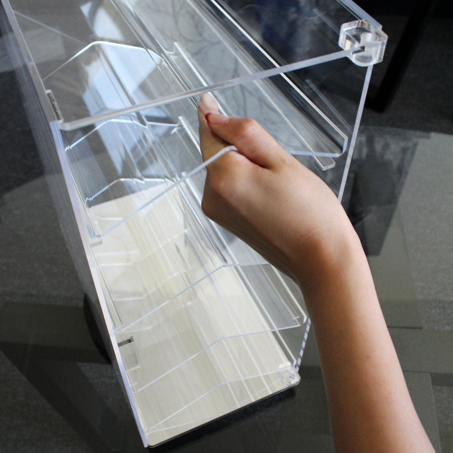 #1106 Lockable Showcase Rotating Acrylic Display Stand with 4 Removable Shelves