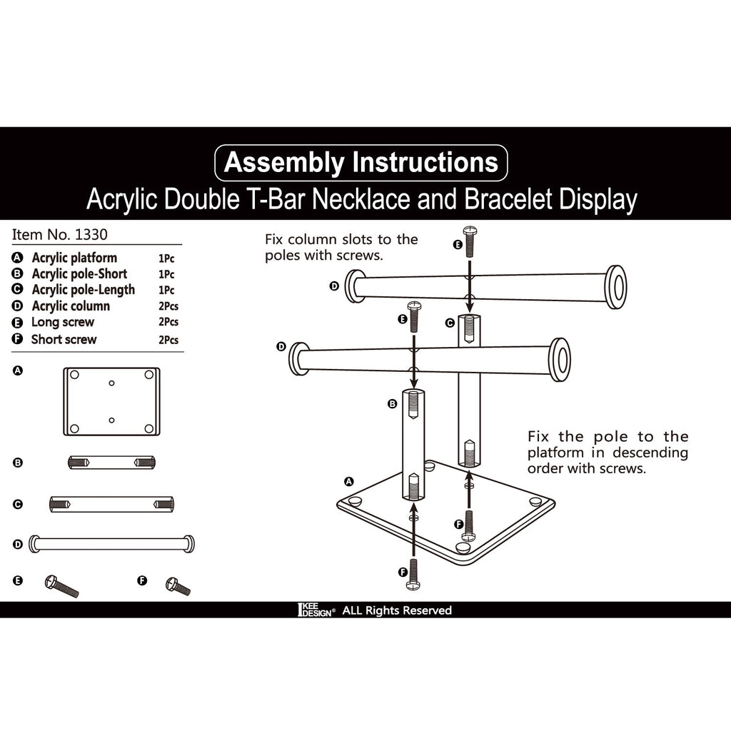 #1330 Acrylic 2 Tier T-Bar Necklace and Bracelet Display
