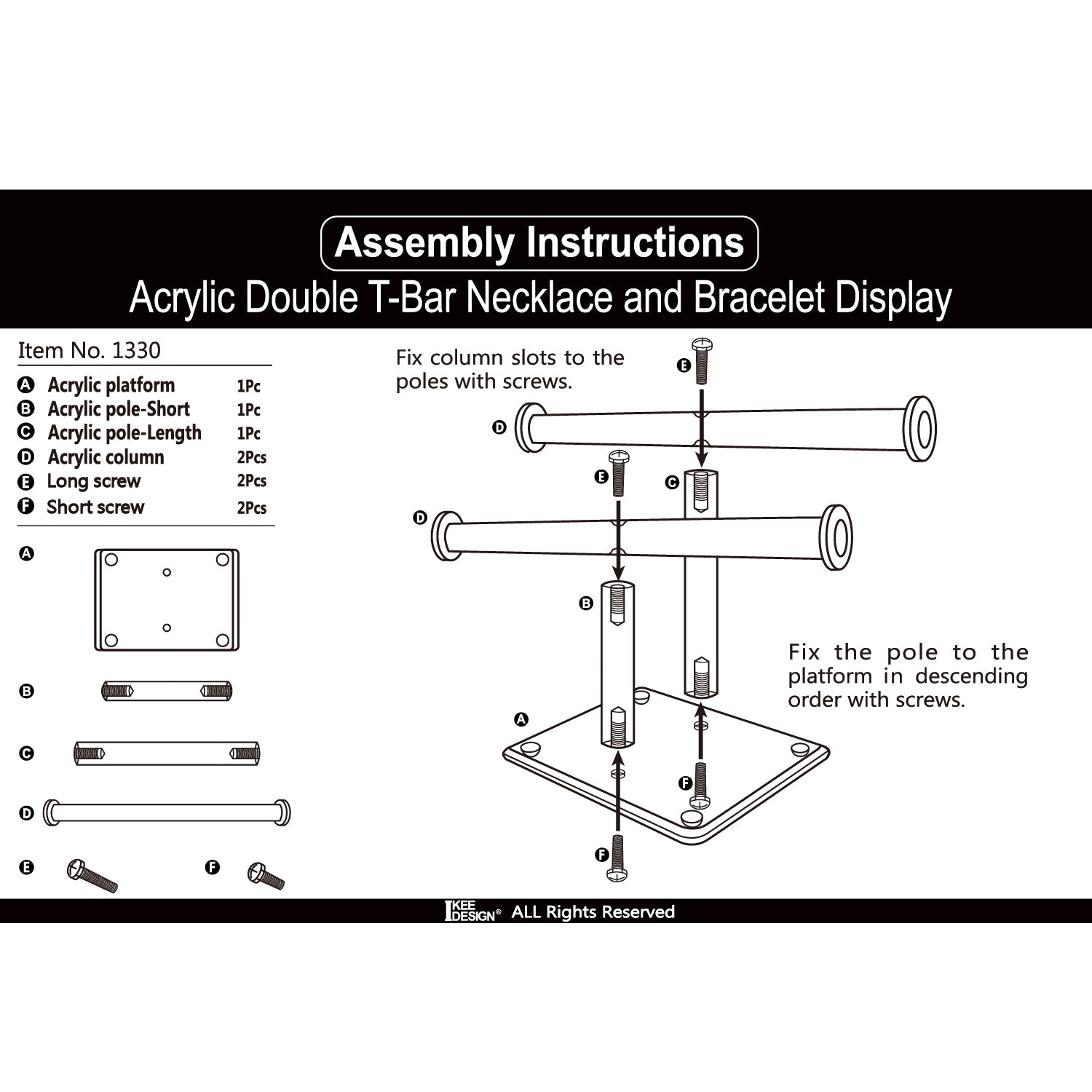 #1330 Acrylic 2 Tier T-Bar Necklace and Bracelet Display