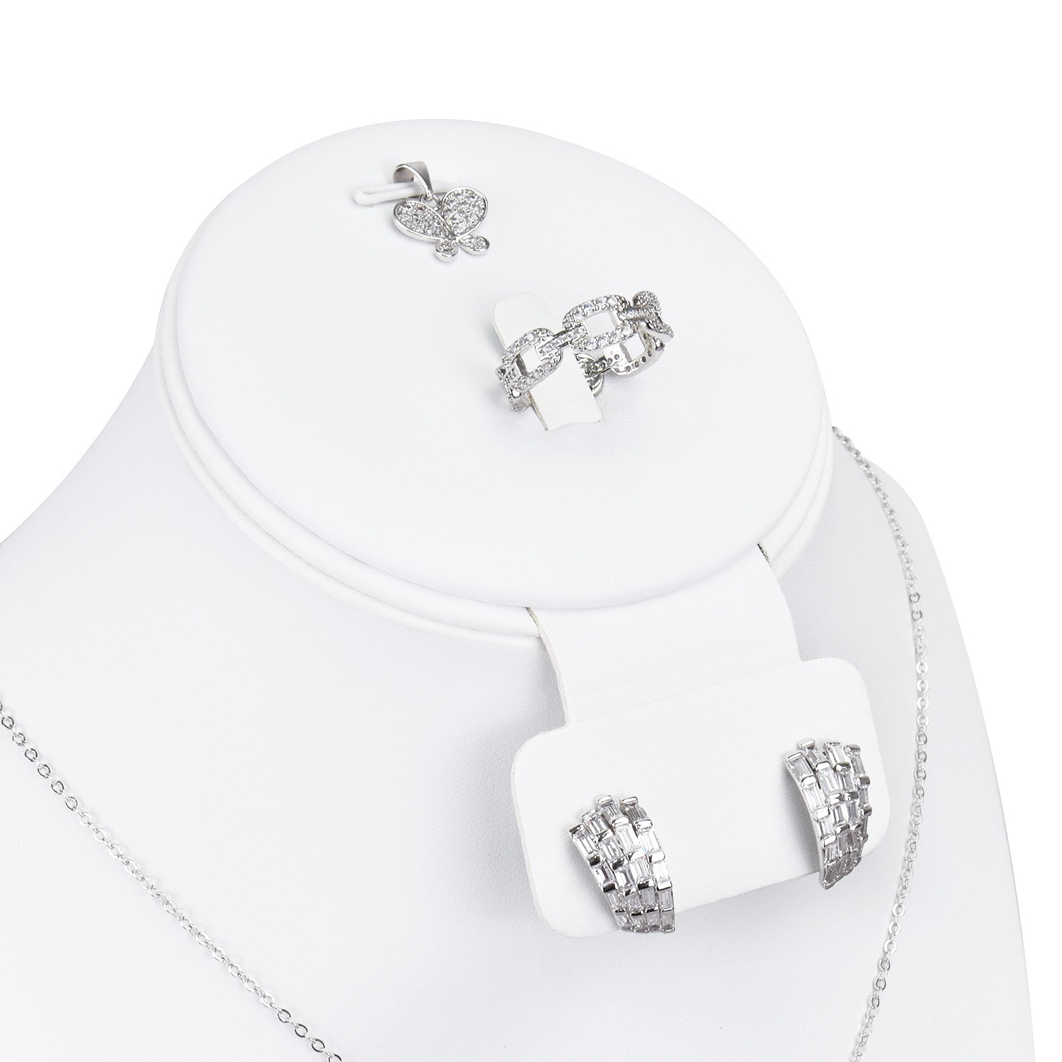 #185-1 Combination Necklace, Ring, and Earring Bust Display with Round Base