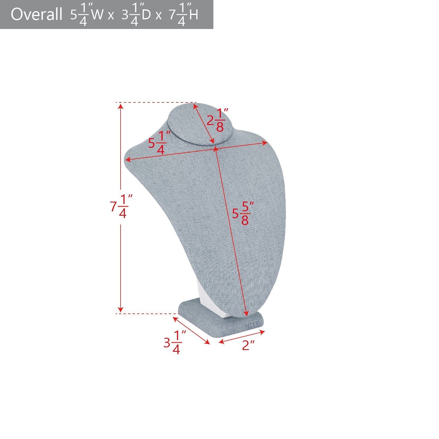 #189-3-LNLTG Necklace Display Bust, Dim Gray Linen