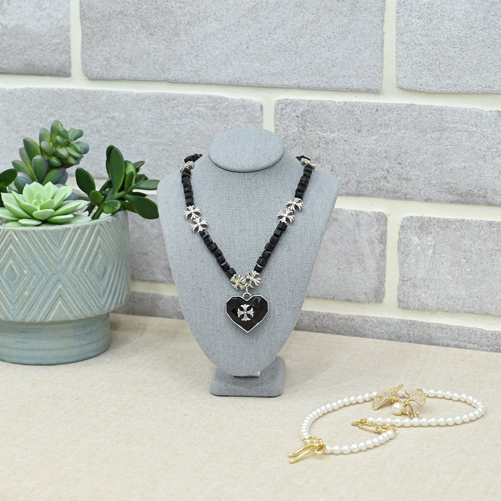 #189-3-LNLTG Necklace Display Bust, Dim Gray Linen