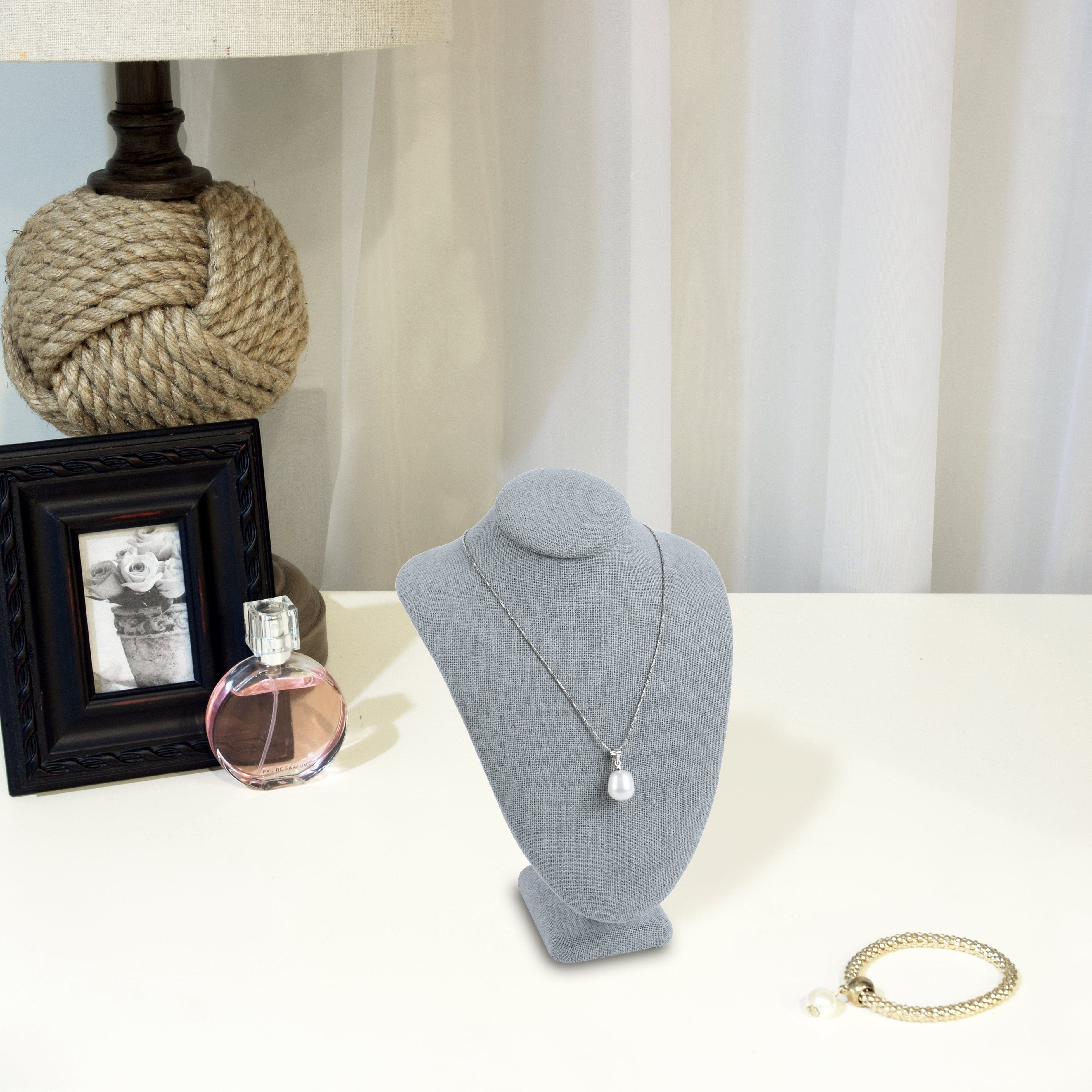#189-3-LNLTG Necklace Display Bust, Dim Gray Linen