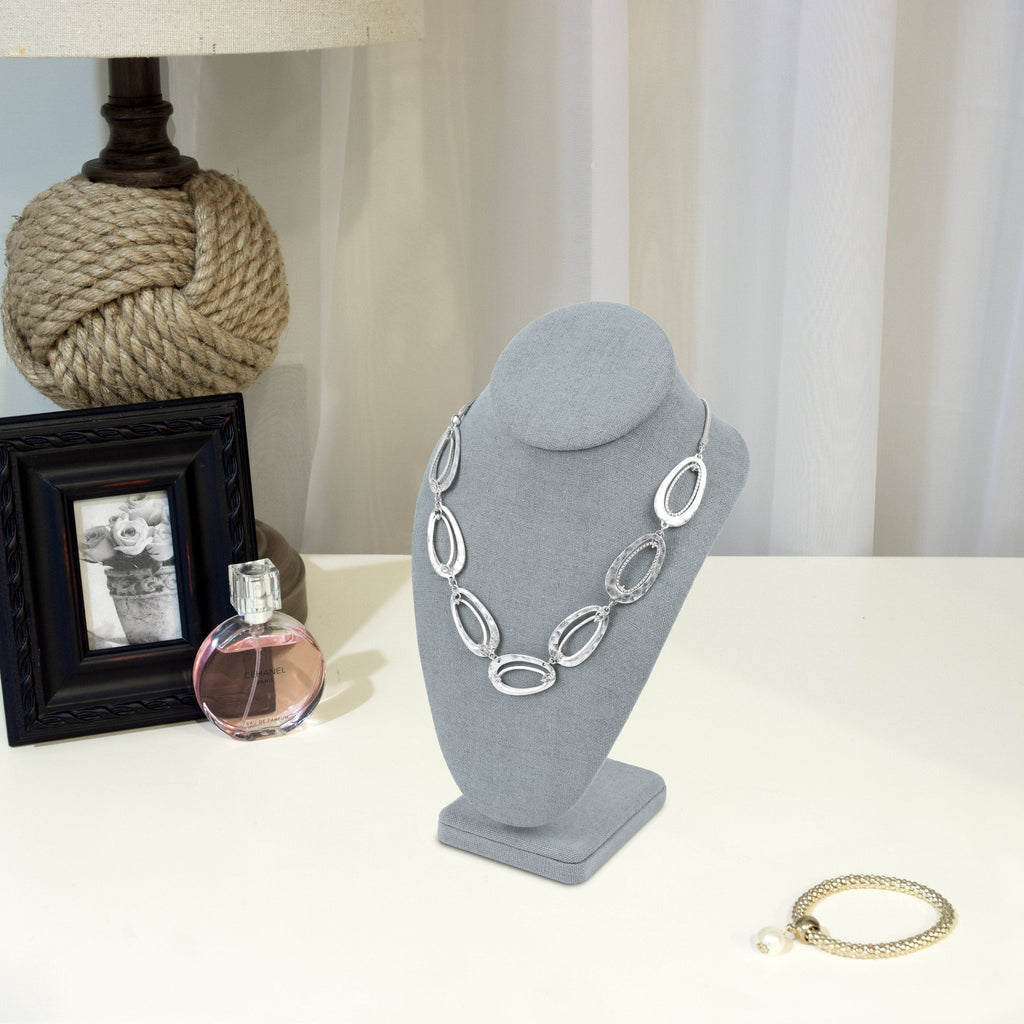 #189-7-LNLTG Linen Covered Necklace Display Bust , Dim Gray Linen