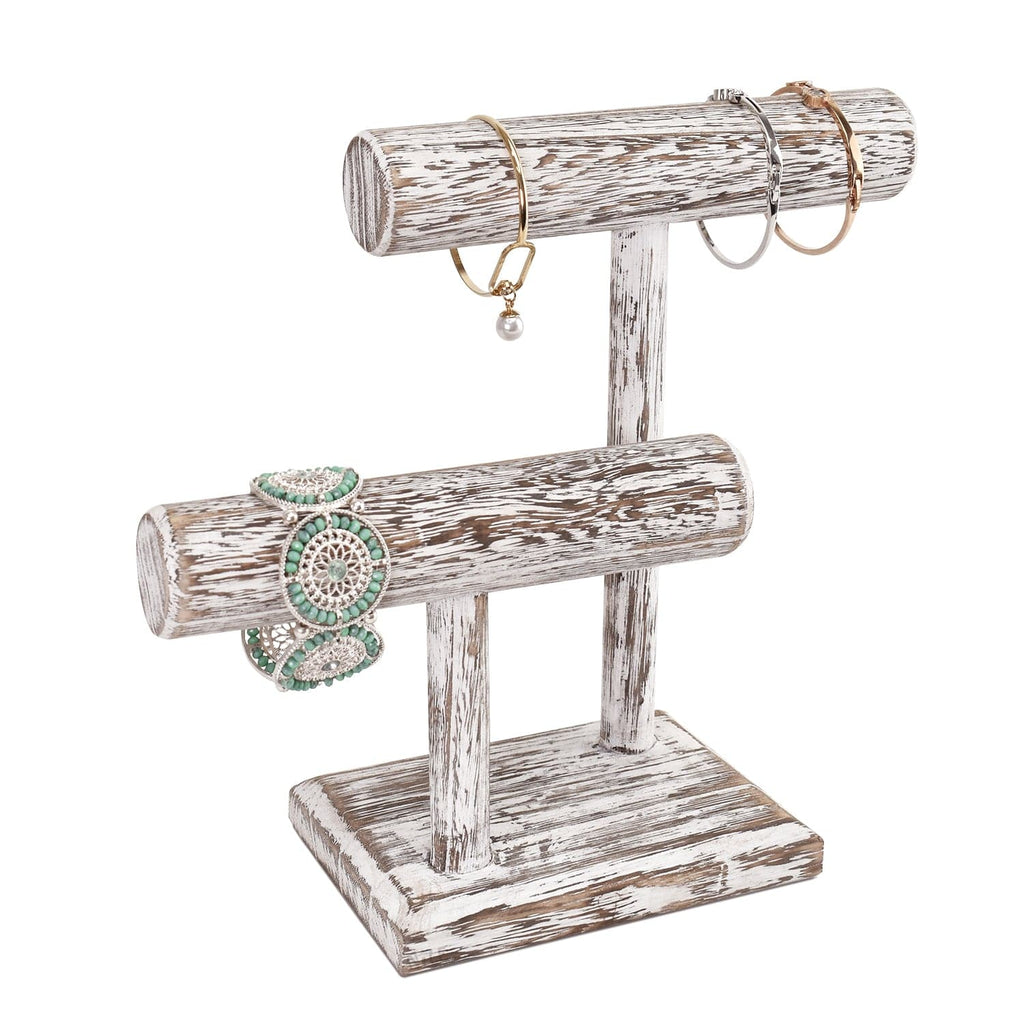 #218-1CW 2 Tier Wooden T Bar Jewelry and Watch Display