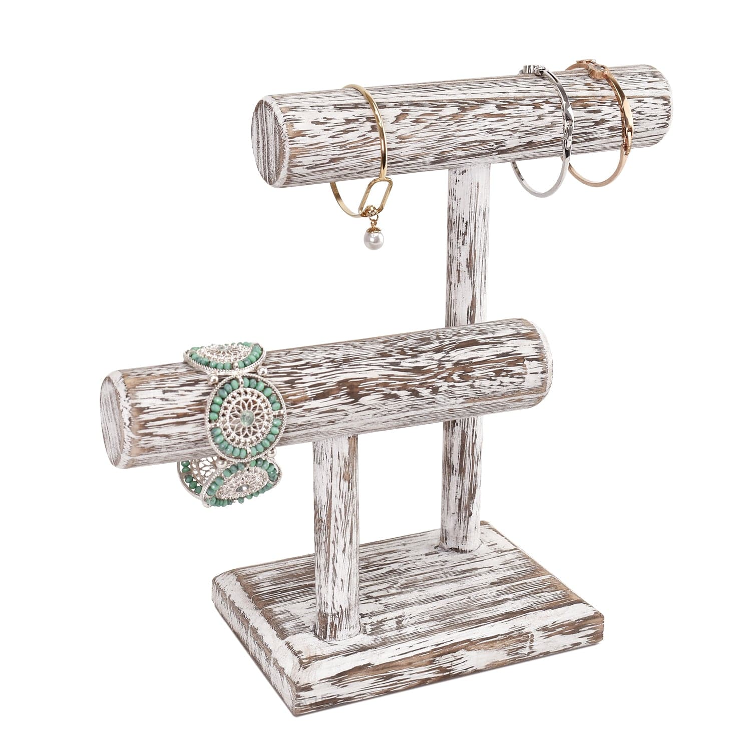 #218-1CW 2 Tier Wooden T Bar Jewelry and Watch Display