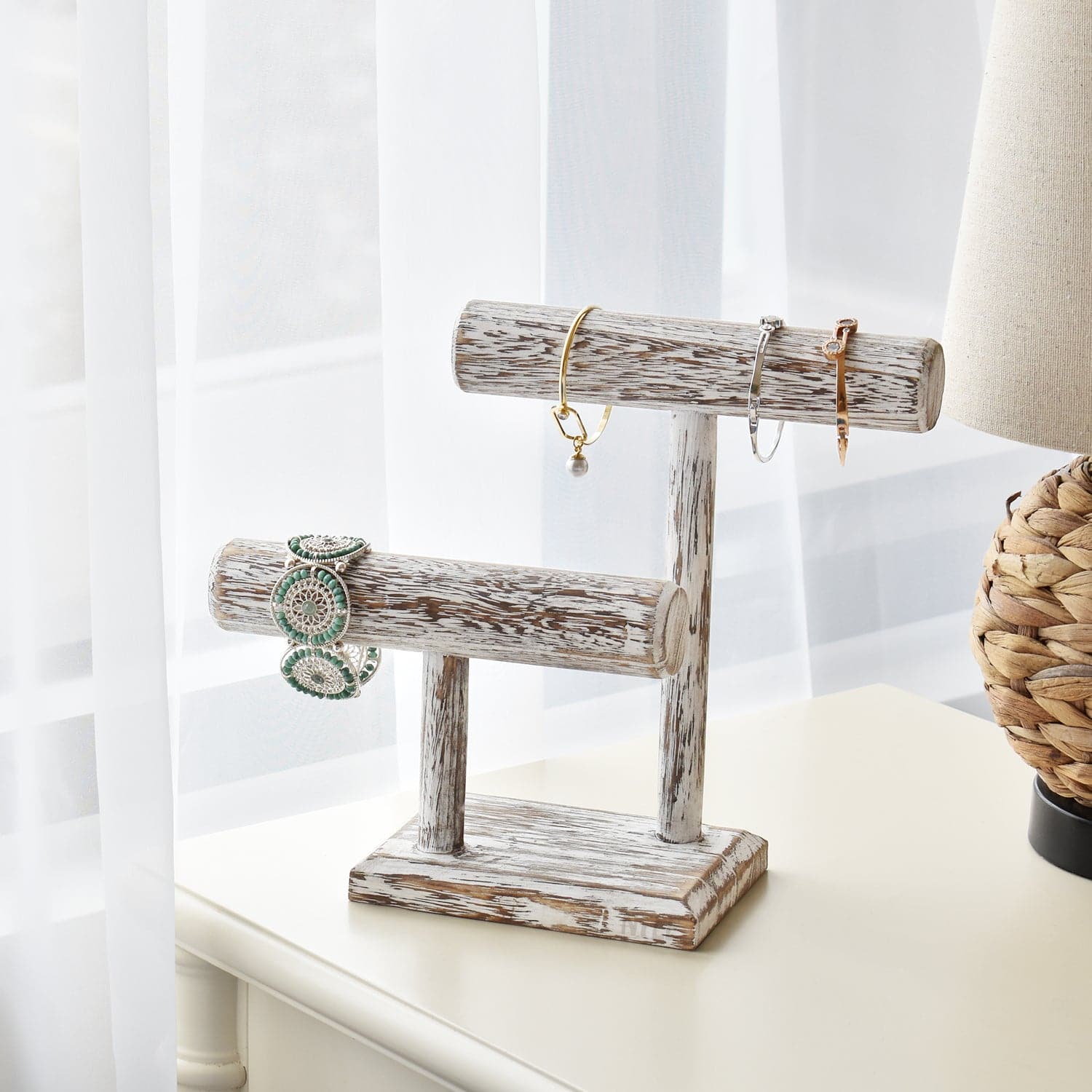 #218-1CW 2 Tier Wooden T Bar Jewelry and Watch Display