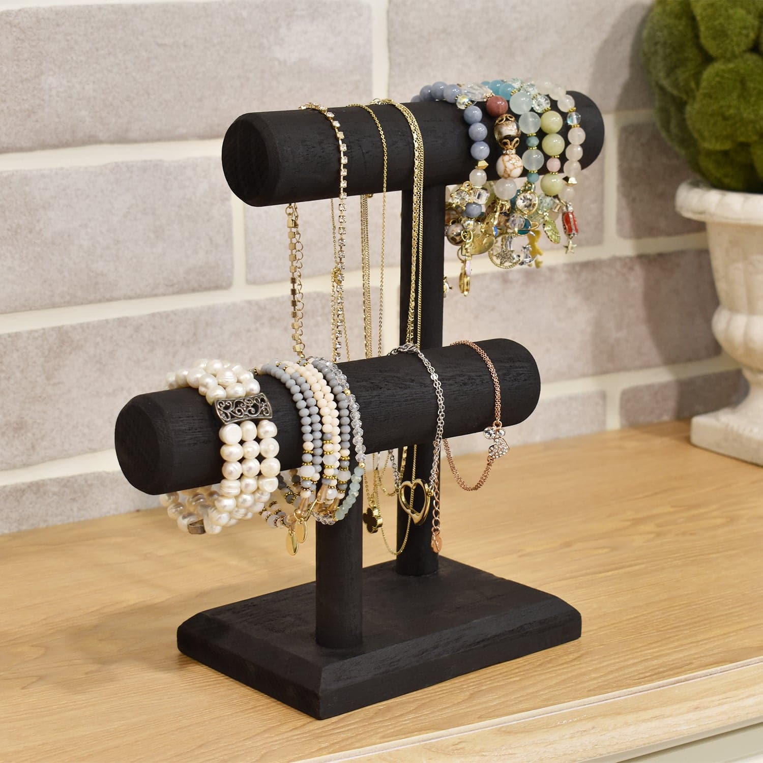 #218-1CW 2 Tier Wooden T Bar Jewelry and Watch Display