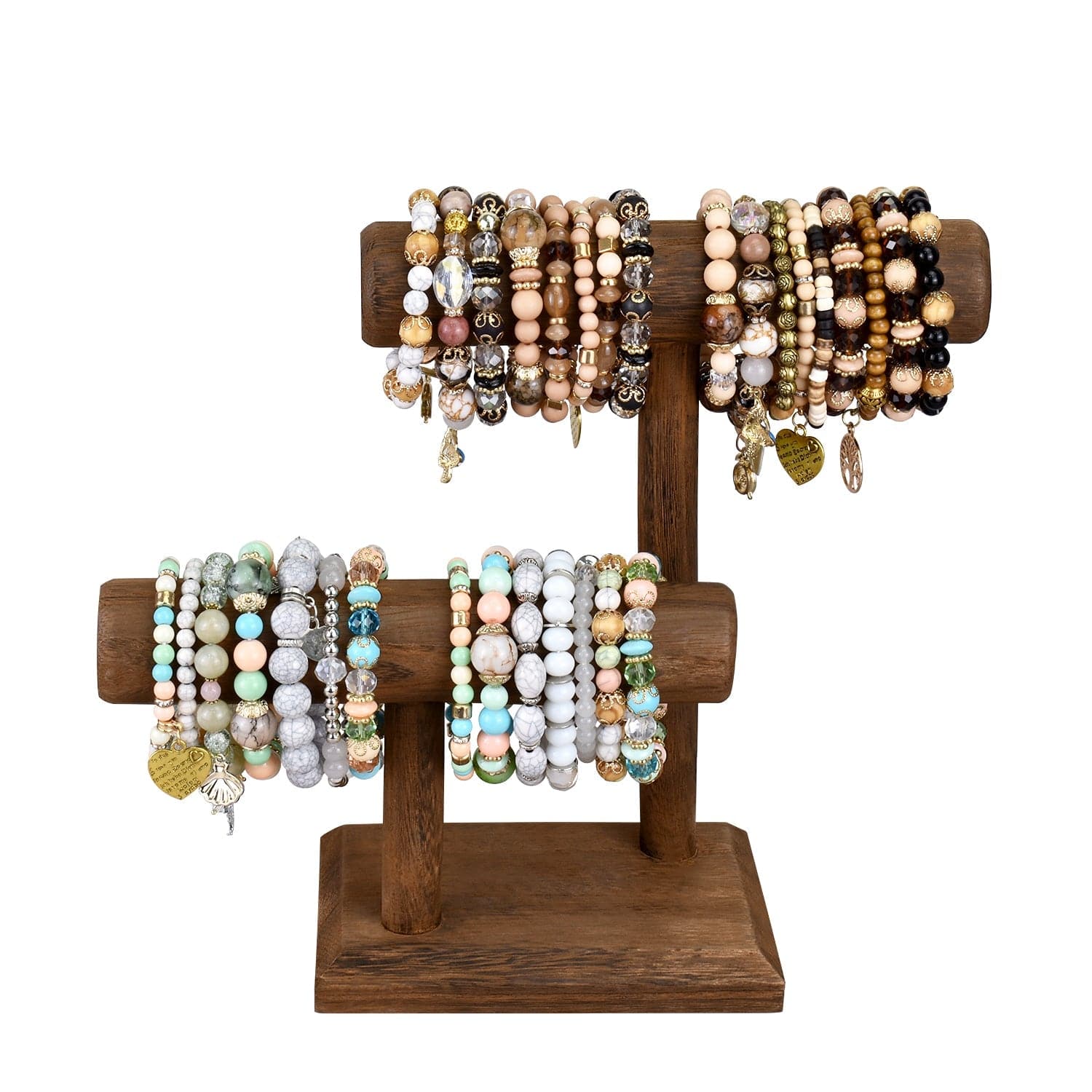 #218-1CW 2 Tier Wooden T Bar Jewelry and Watch Display