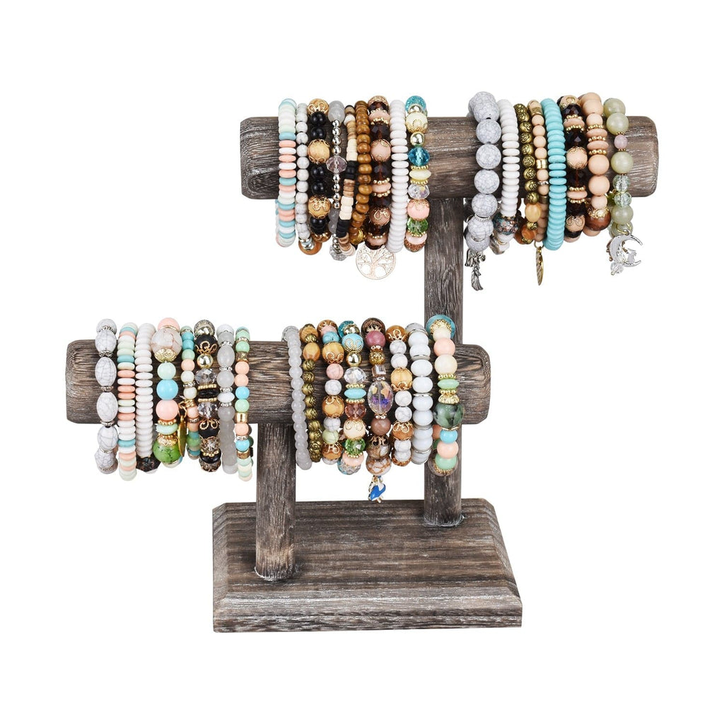 #218-1CW 2 Tier Wooden T Bar Jewelry and Watch Display