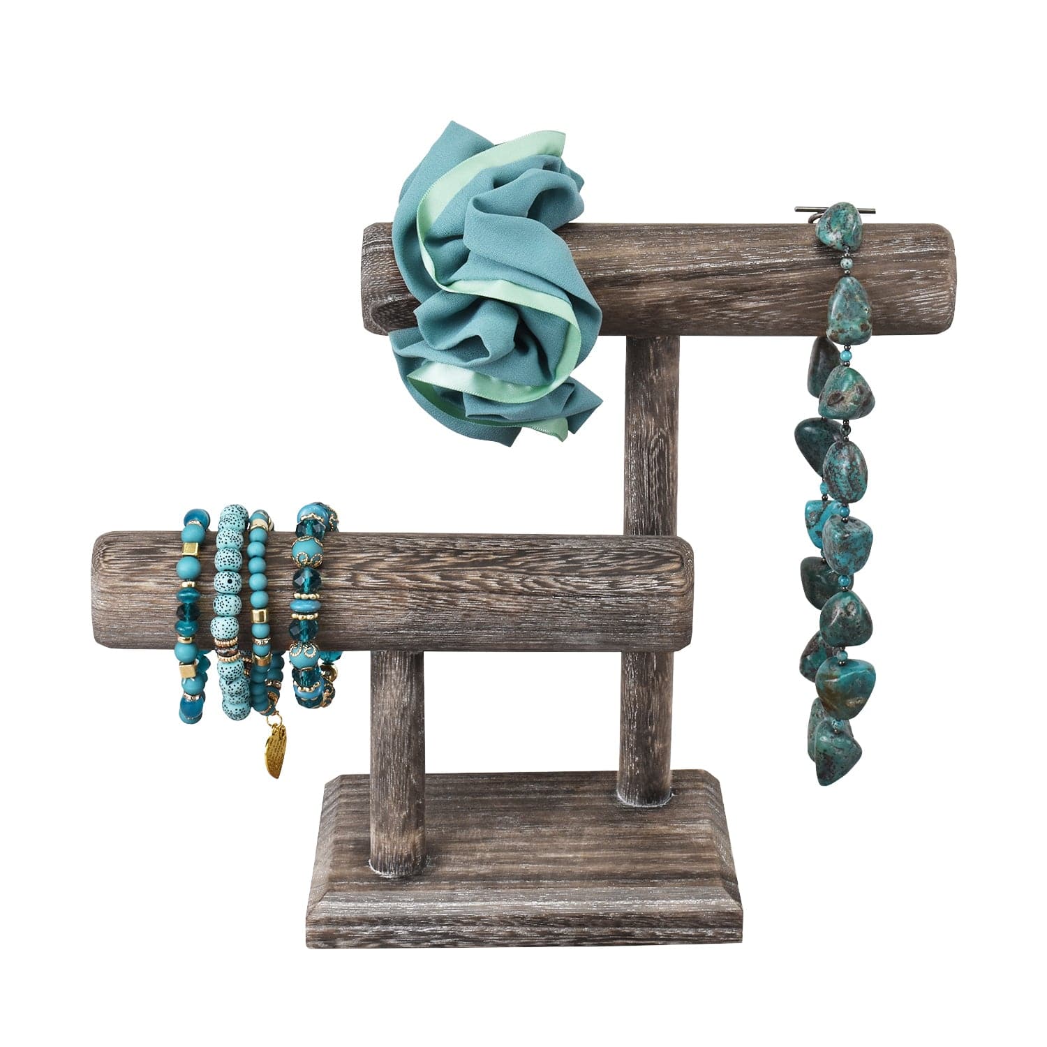 #218-1CW 2 Tier Wooden T Bar Jewelry and Watch Display