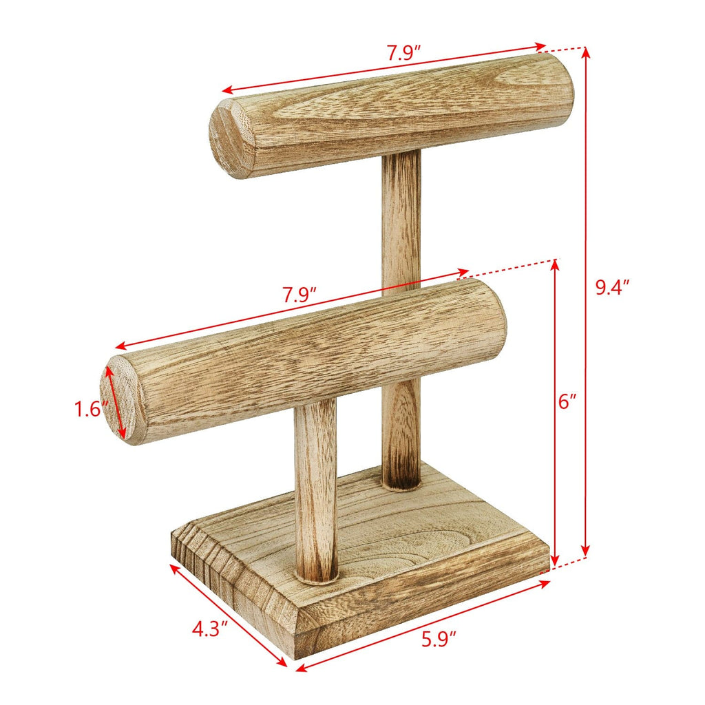 #218-1CW 2 Tier Wooden T Bar Jewelry and Watch Display