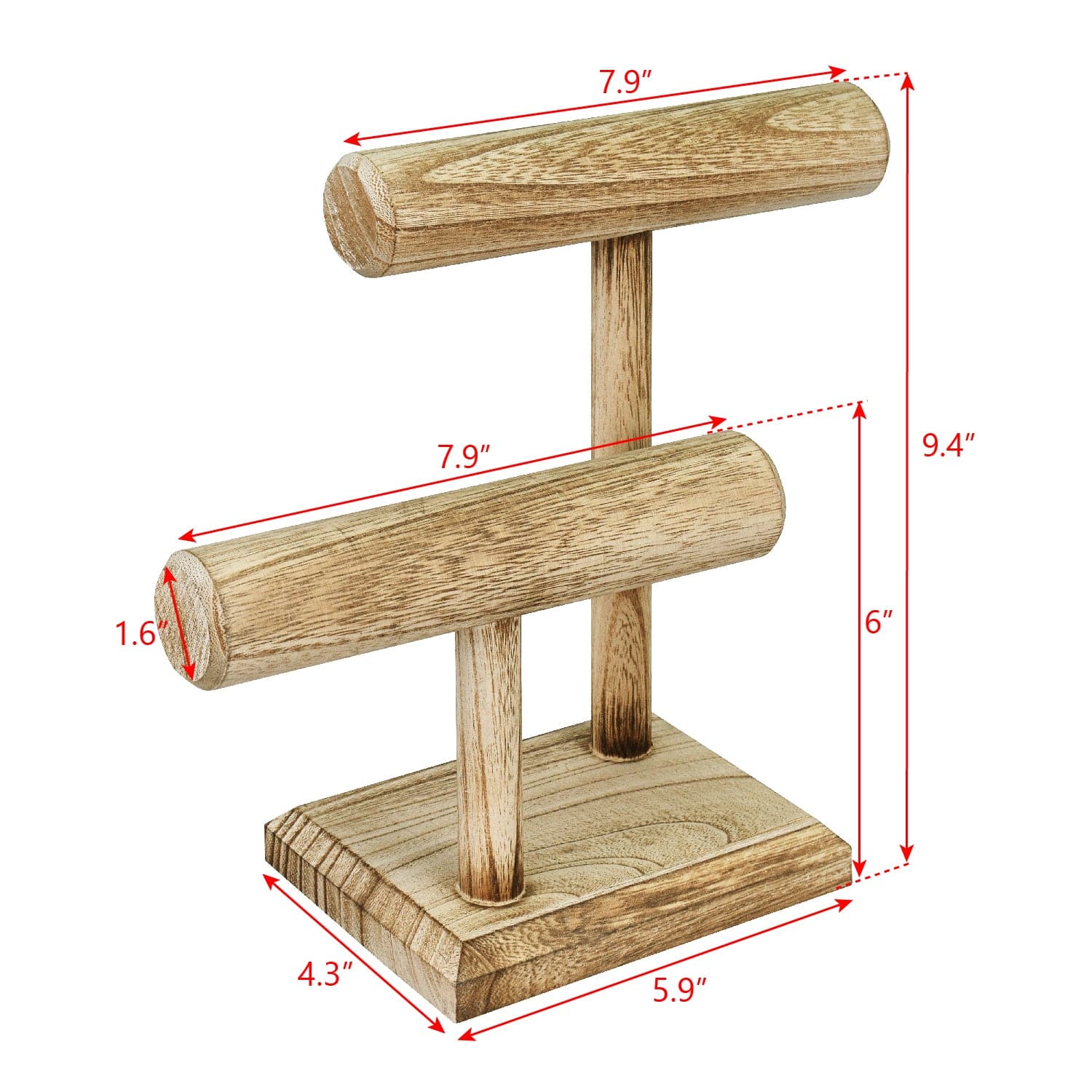 #218-1CW 2 Tier Wooden T Bar Jewelry and Watch Display