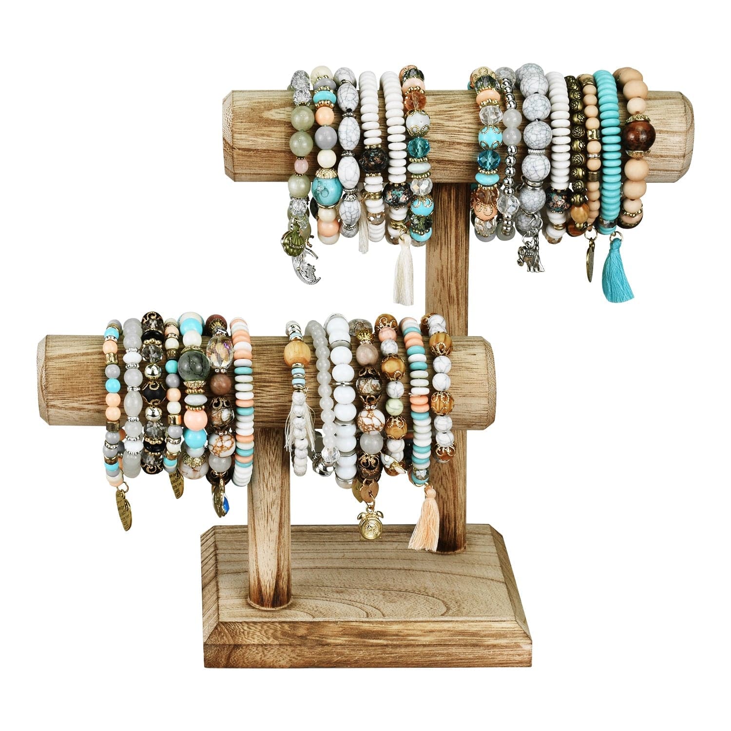 #218-1CW 2 Tier Wooden T Bar Jewelry and Watch Display