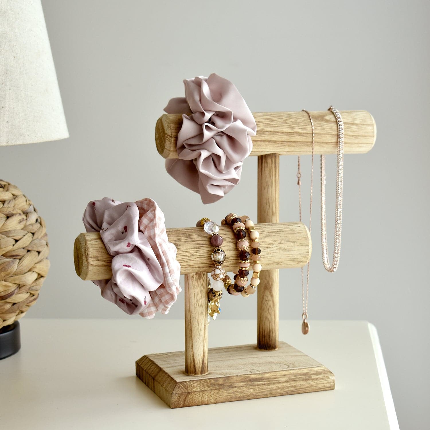 #218-1CW 2 Tier Wooden T Bar Jewelry and Watch Display