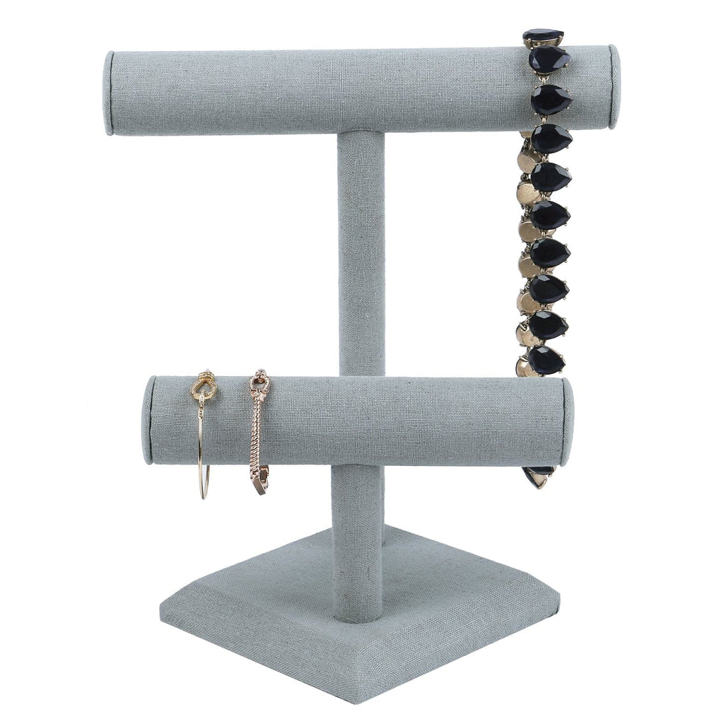#218  2 Tier Wooden Jewelry Display T-Bar, Dim Grey Linen Color