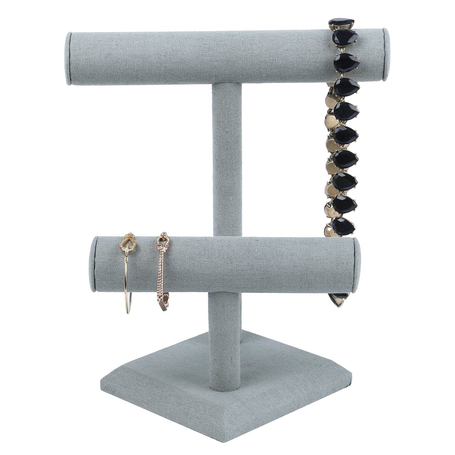 #218  2 Tier Wooden Jewelry Display T-Bar, Dim Grey Linen Color