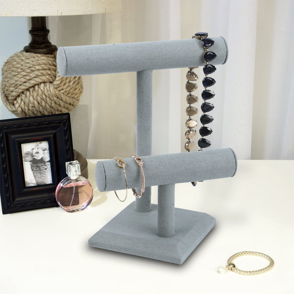 #218  2 Tier Wooden Jewelry Display T-Bar, Dim Grey Linen Color
