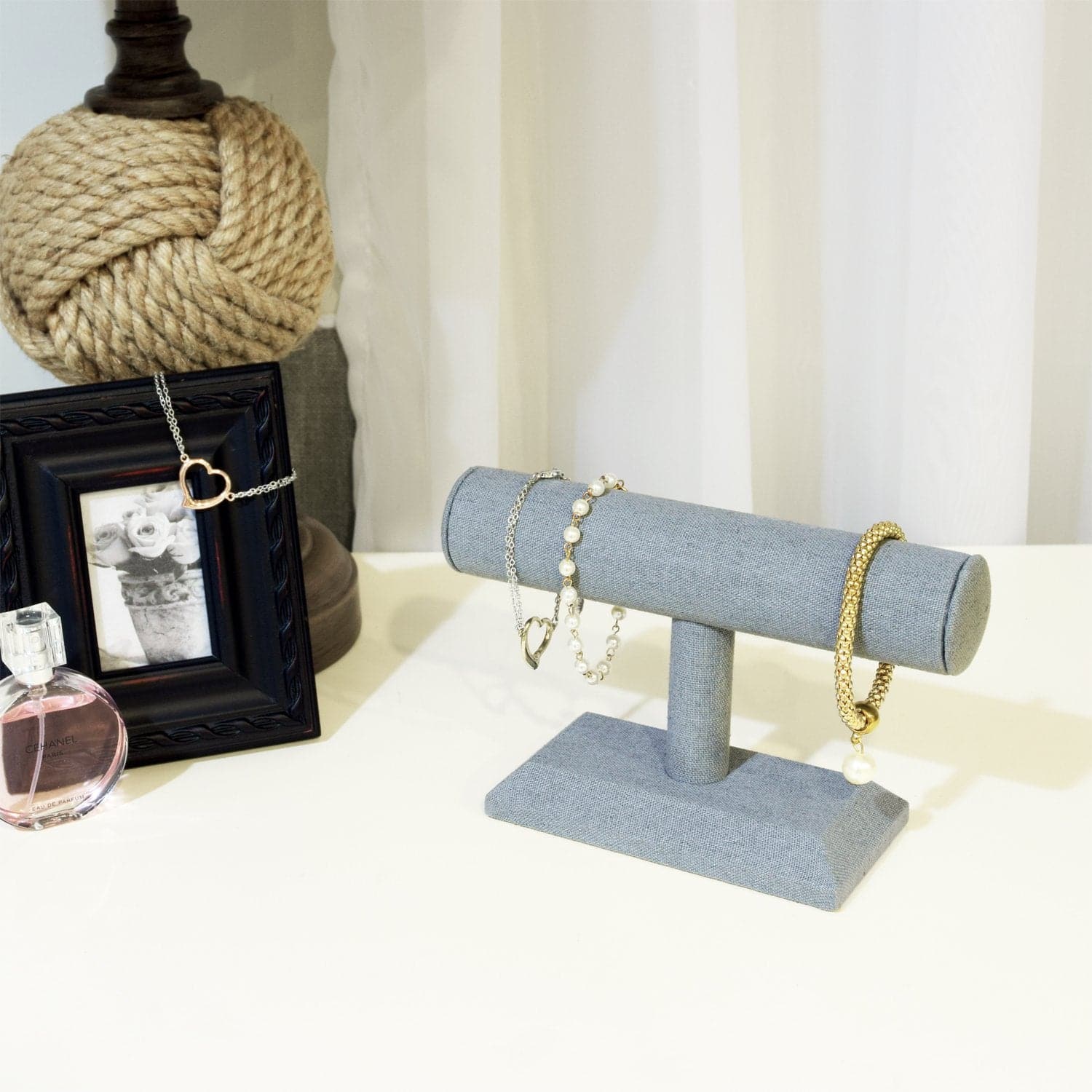 #219-LNLTG Linen Covered Wood Jewelry Display