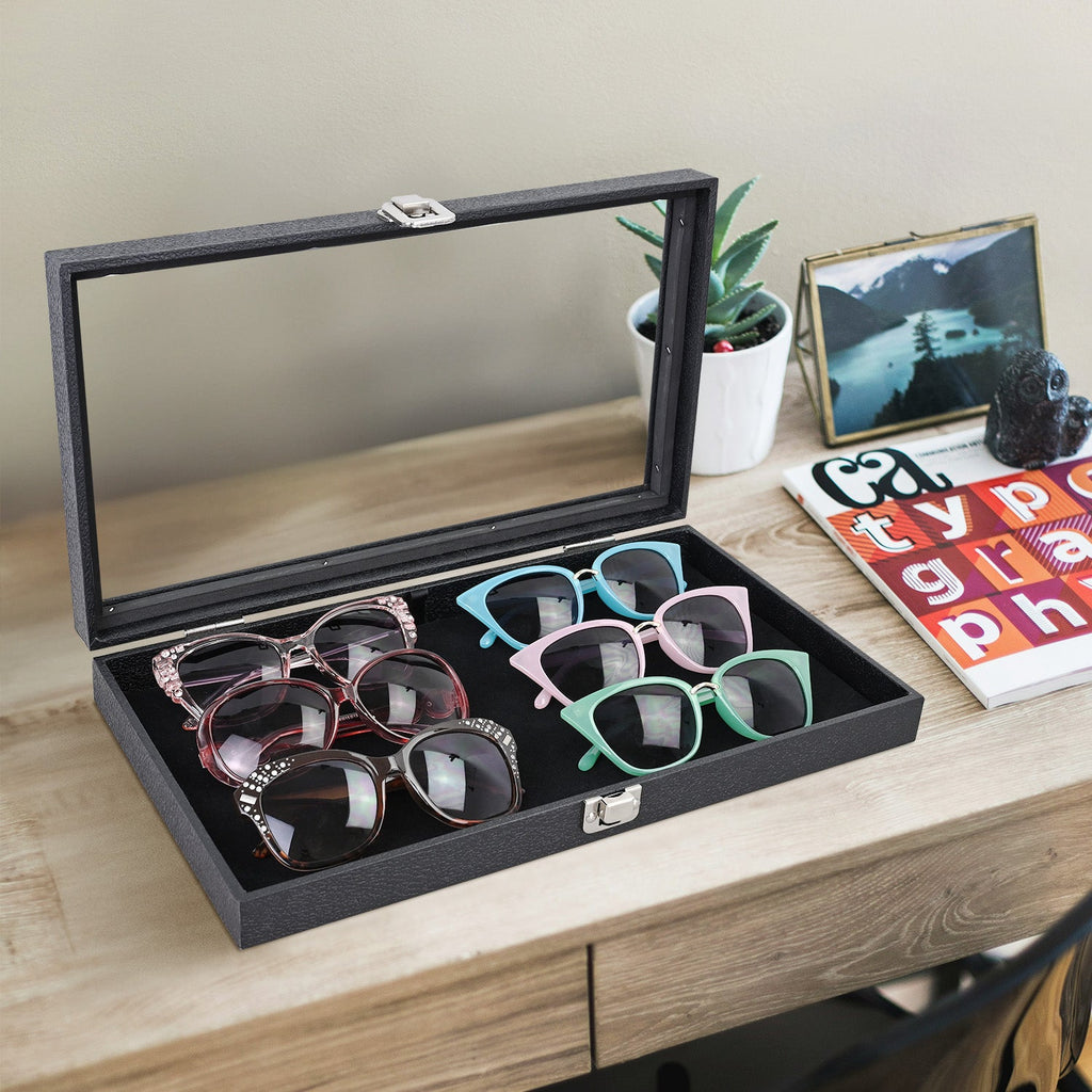 #83-1C Leatherette Wooden Tempered Glass Top Jewelry Display Case