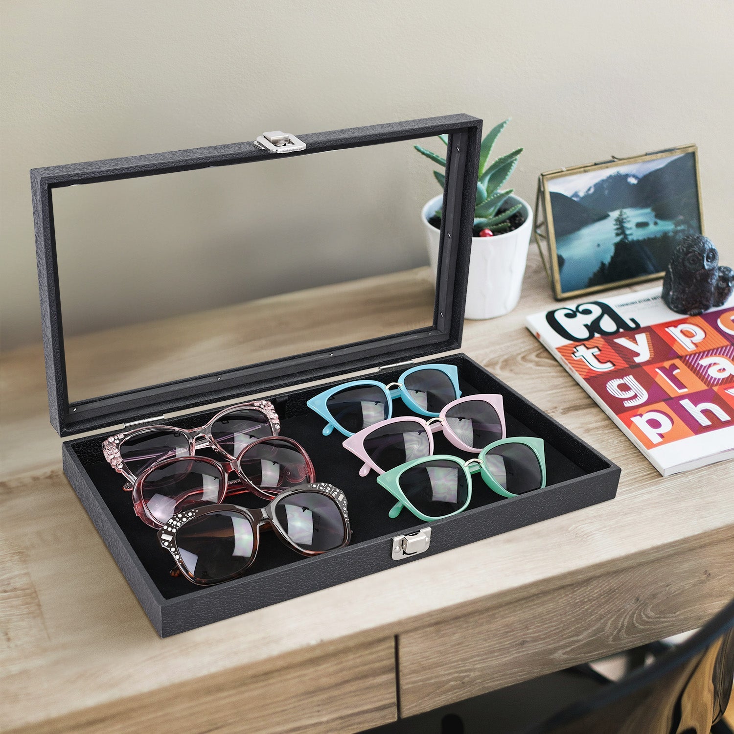 #83-1C Leatherette Wooden Tempered Glass Top Jewelry Display Case