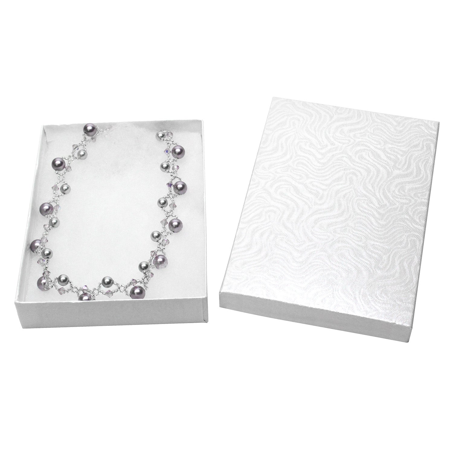#BX2853 W White Swirl Cotton Filled Paper Jewelry Boxes