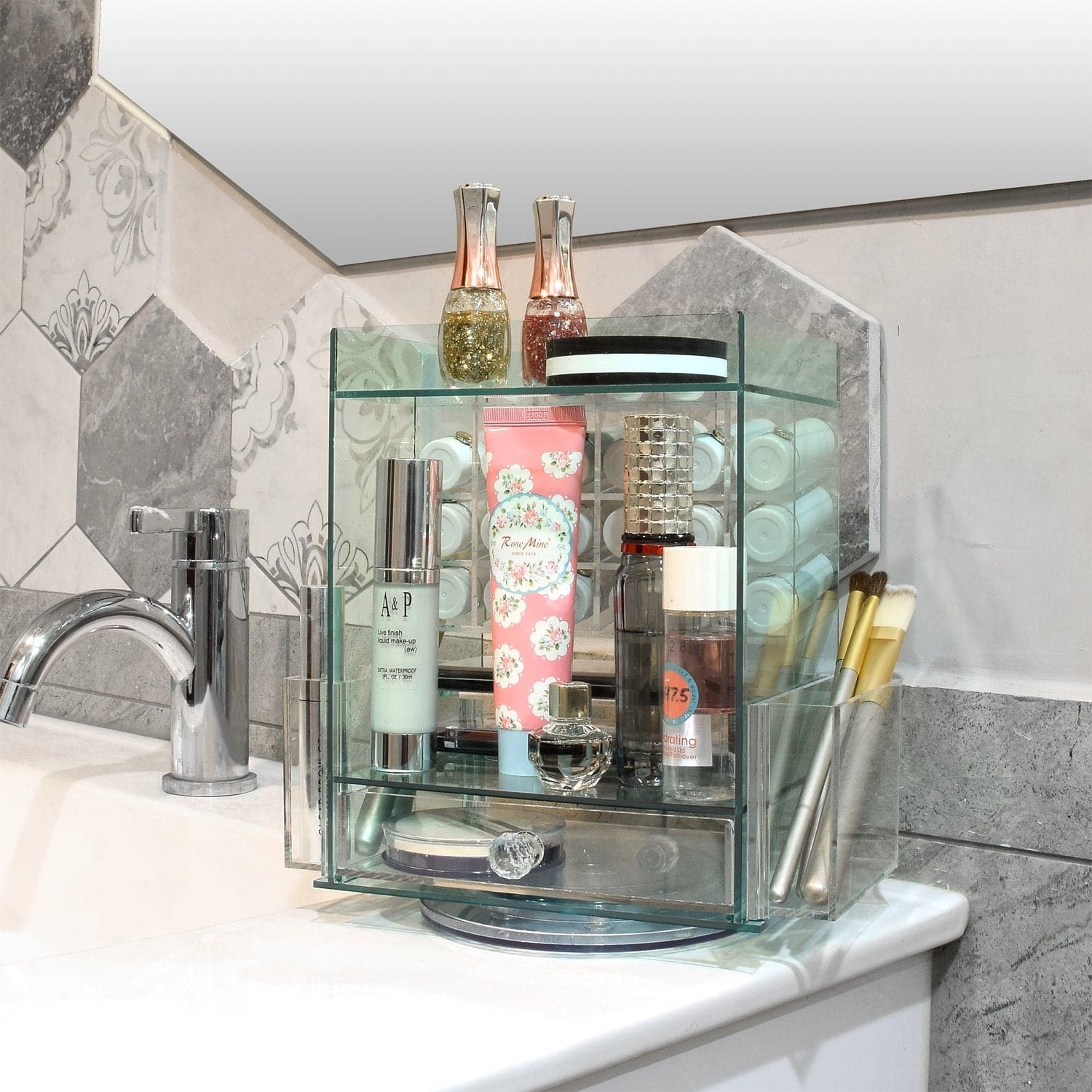 #COM0302GN Acrylic Multi-functional Jewelry Cosmetic Storage Makeup Organizer