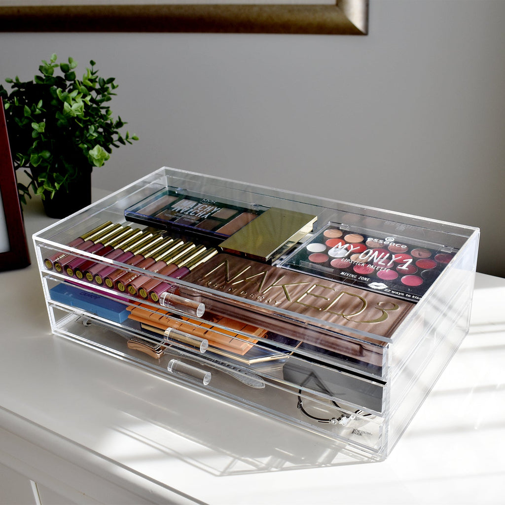 #COM3570C Premium Acrylic 3 Drawer Makeup & Jewelry Organizer
