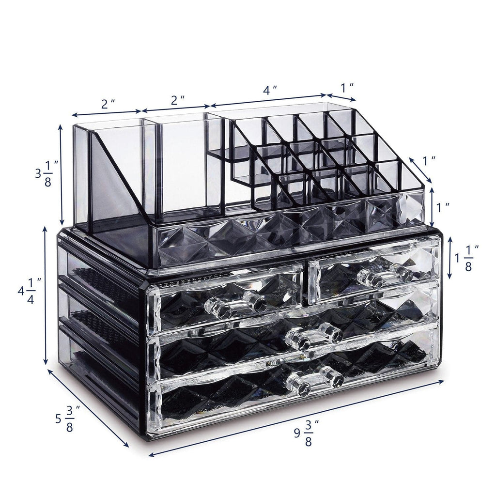 #COMS4496BK Jewelry and Makeup Organizer Two Pieces Set, Black Diamond Pattern