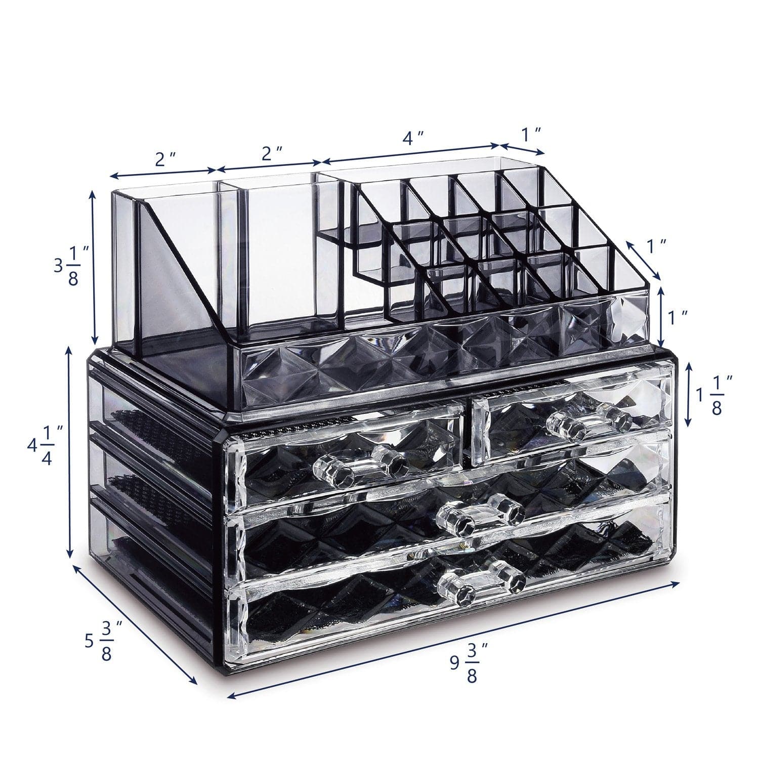 #COMS4496BK Jewelry and Makeup Organizer Two Pieces Set, Black Diamond Pattern