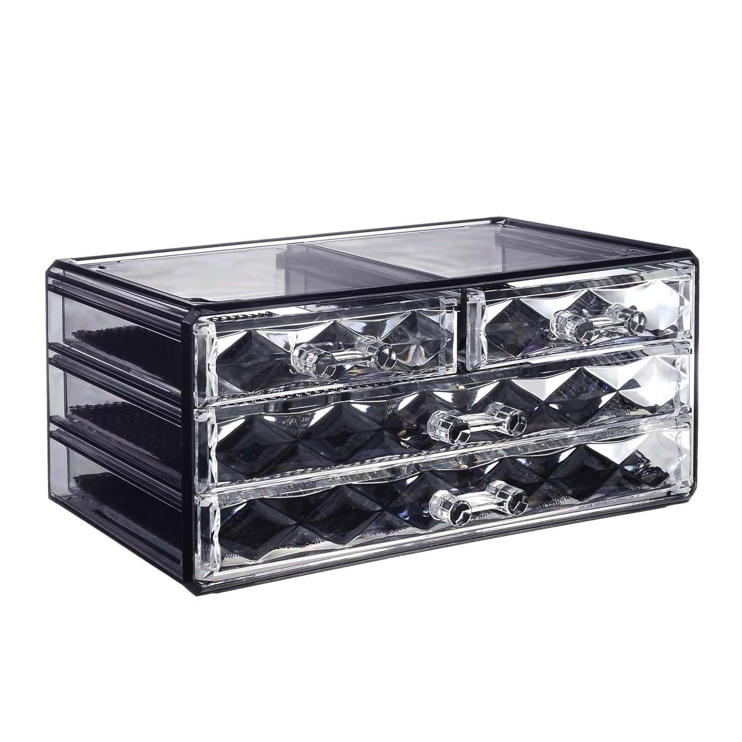 #COMS4496BK Jewelry and Makeup Organizer Two Pieces Set, Black Diamond Pattern