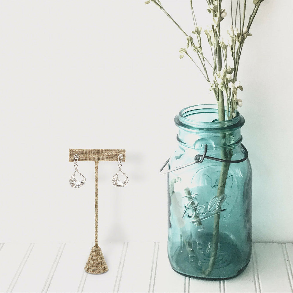 #ED-2402N-N3 Medium Metal T-Shaped Earring Display Stand, Burlap Linen