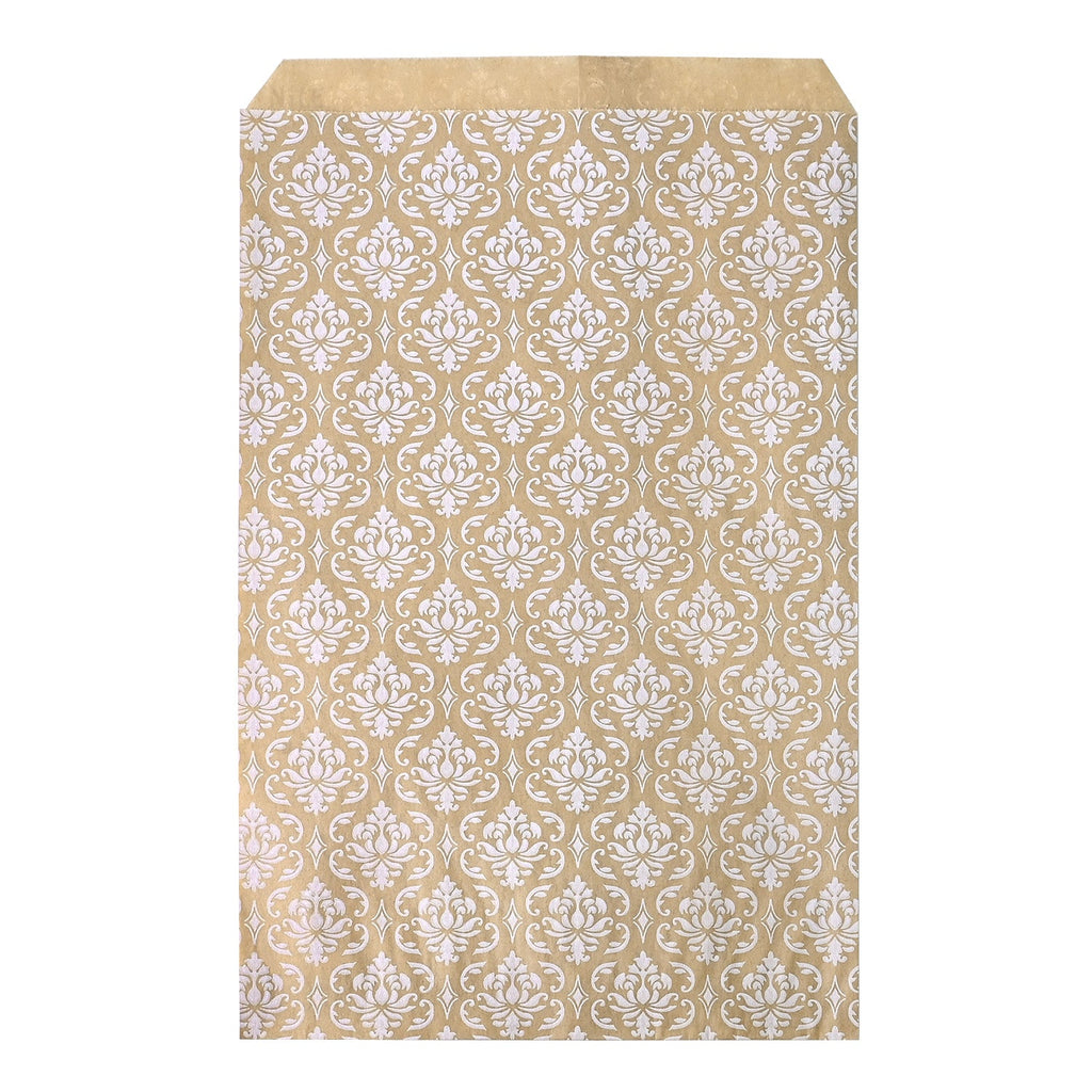 #EN-9705-WH White Damask Kraft Gift Bags