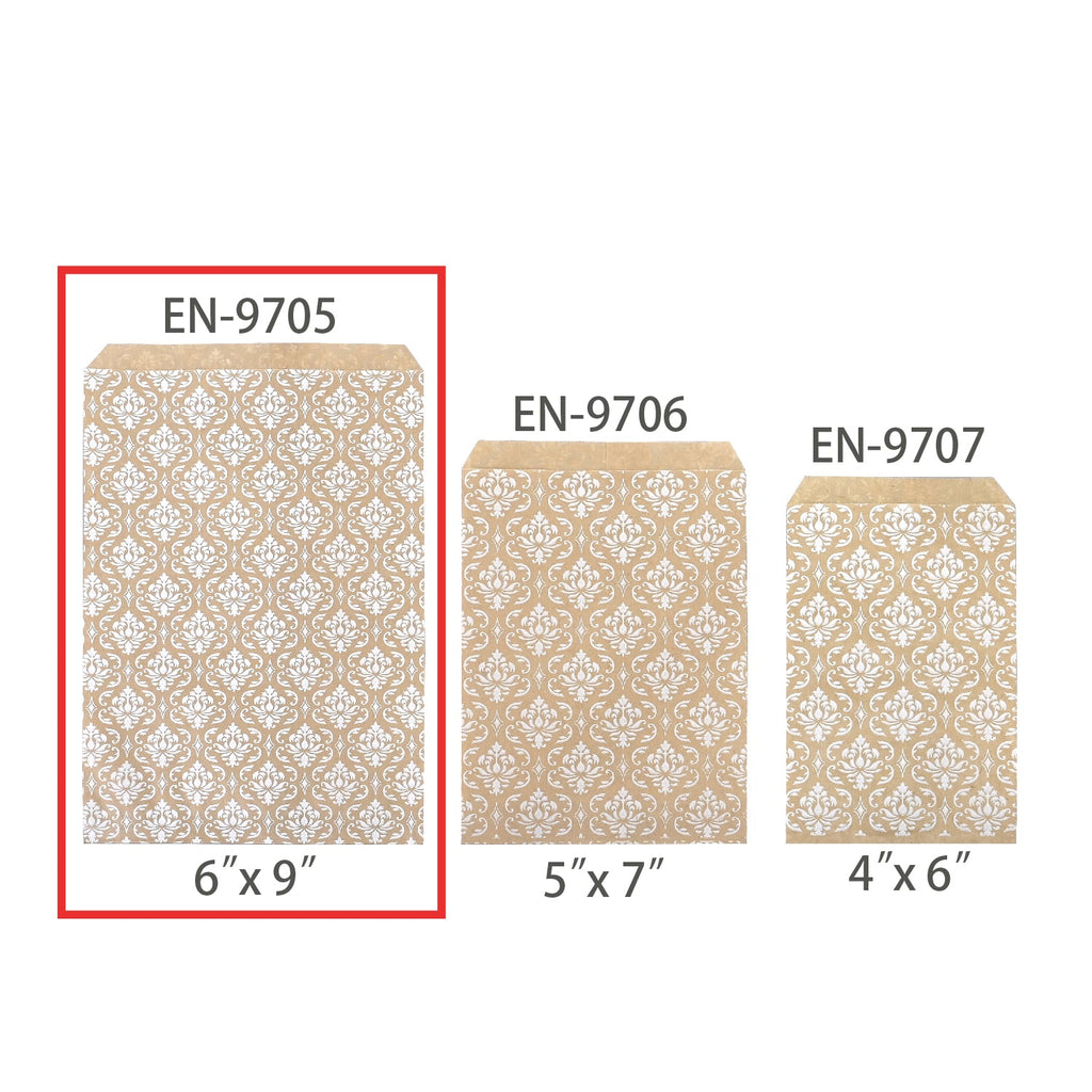 #EN-9705-WH White Damask Kraft Gift Bags