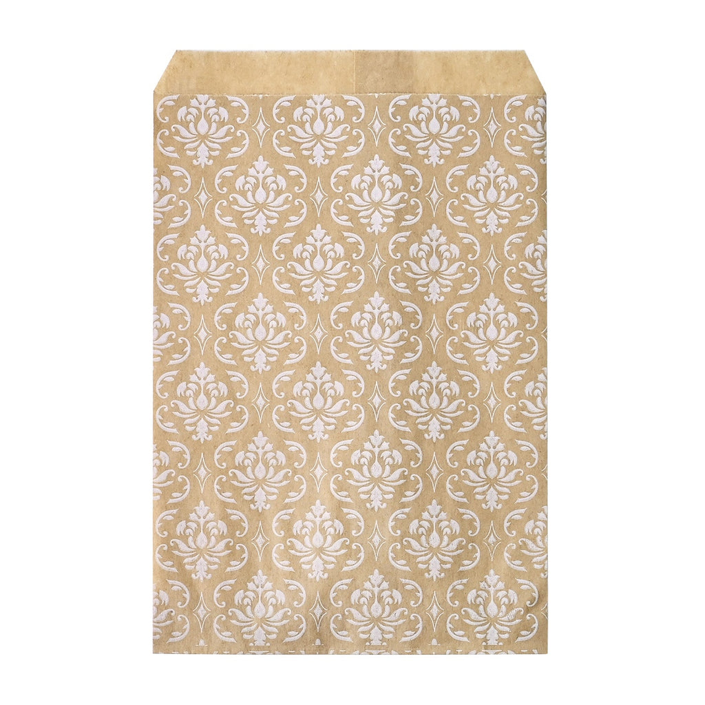 #EN-9706-WH White Damask Kraft Gift Bags