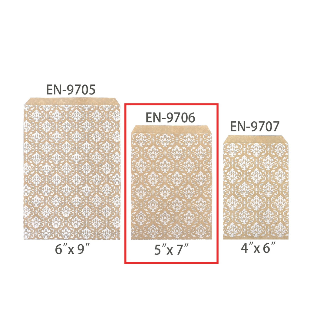 #EN-9706-WH White Damask Kraft Gift Bags