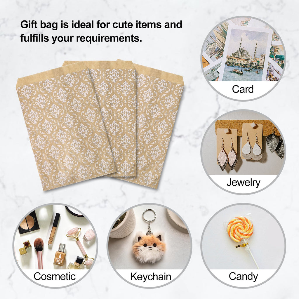 #EN-9706-WH White Damask Kraft Gift Bags