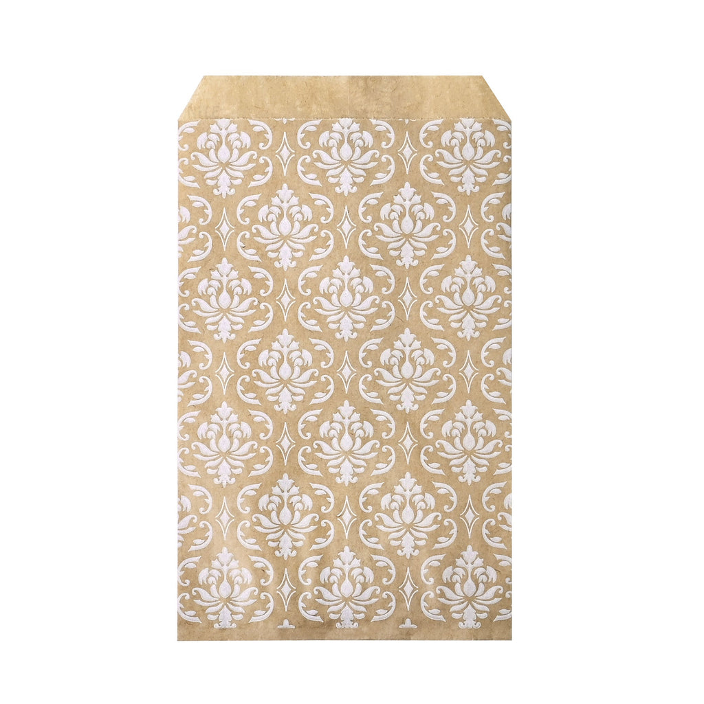 #EN-9707-WH White Damask Kraft Gift Bags
