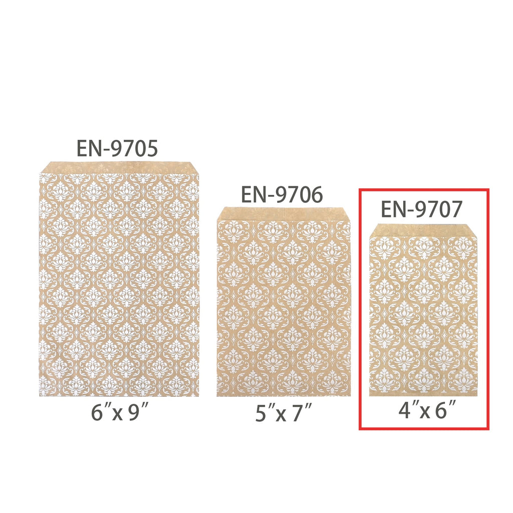 #EN-9707-WH White Damask Kraft Gift Bags