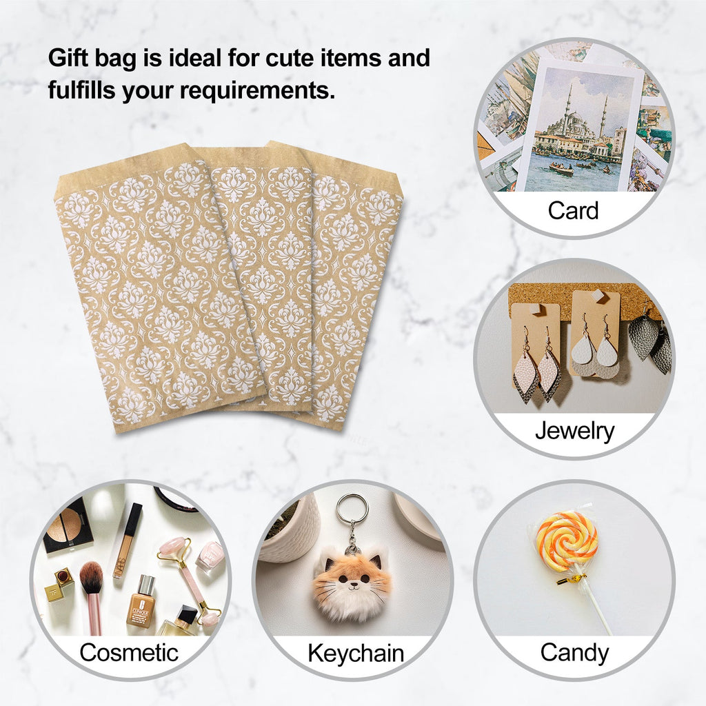 #EN-9707-WH White Damask Kraft Gift Bags