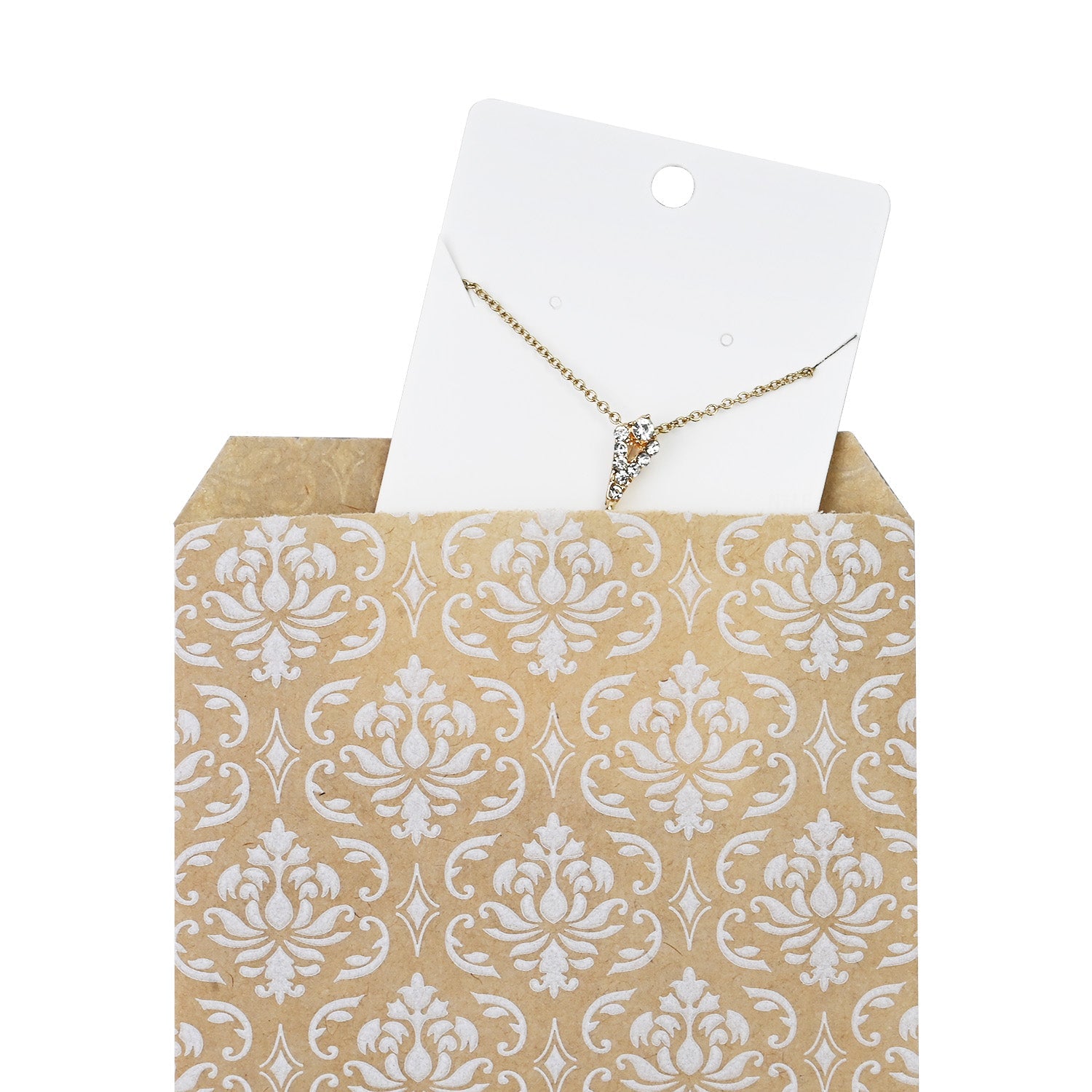 #EN-9707-WH White Damask Kraft Gift Bags