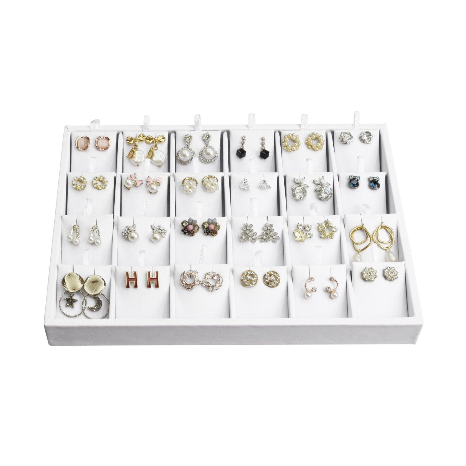 #F8-22 White Leatherette Earring Cards Display Tray