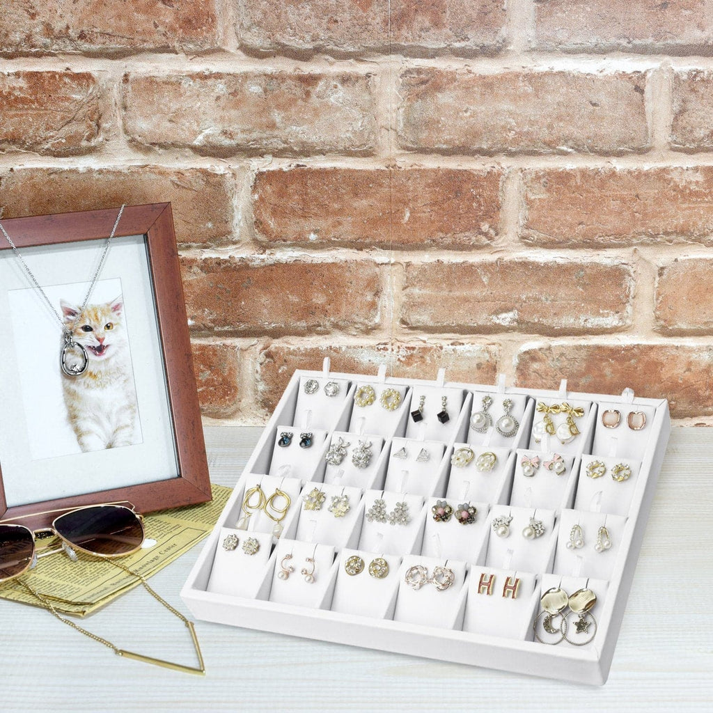 #F8-22 White Leatherette Earring Cards Display Tray