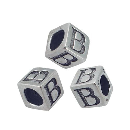 #FBB-545-B Silver Letter B Beads, 5mm