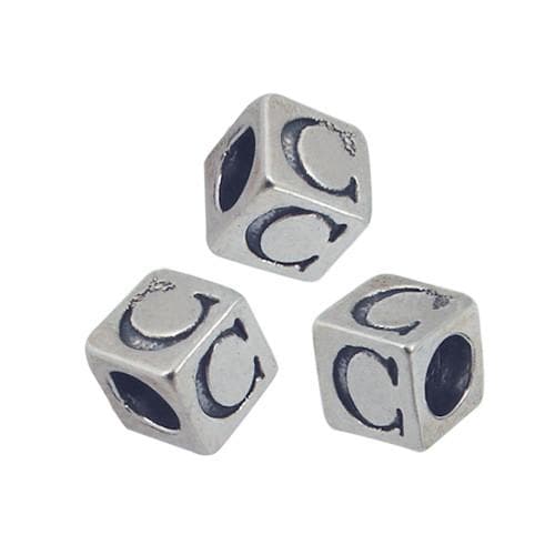 #FBB-545-C Silver Letter C Beads, 5mm