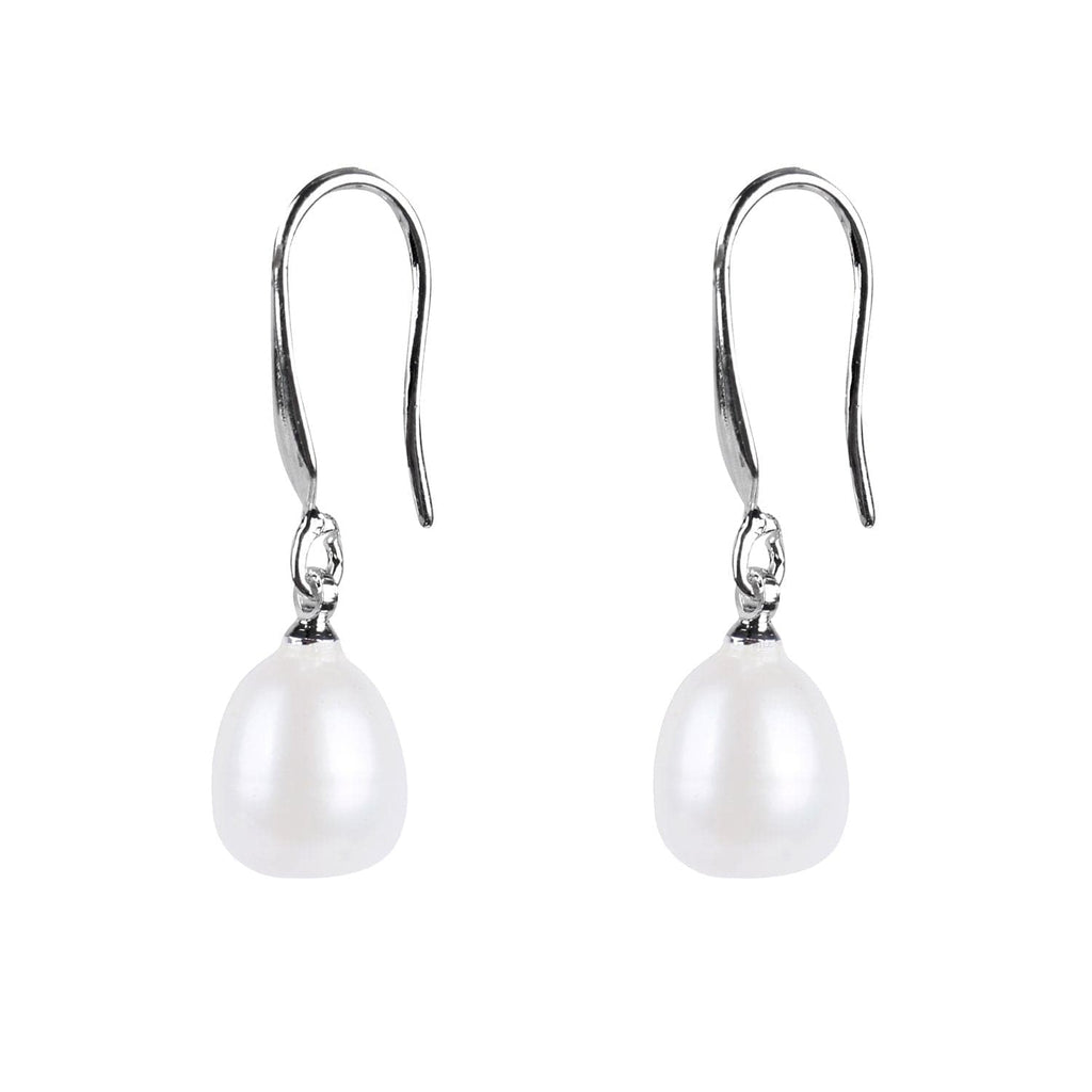 #GIF-P0501E Silver Plated 8mm Drop Freshwater Cultured Pearl Earrings