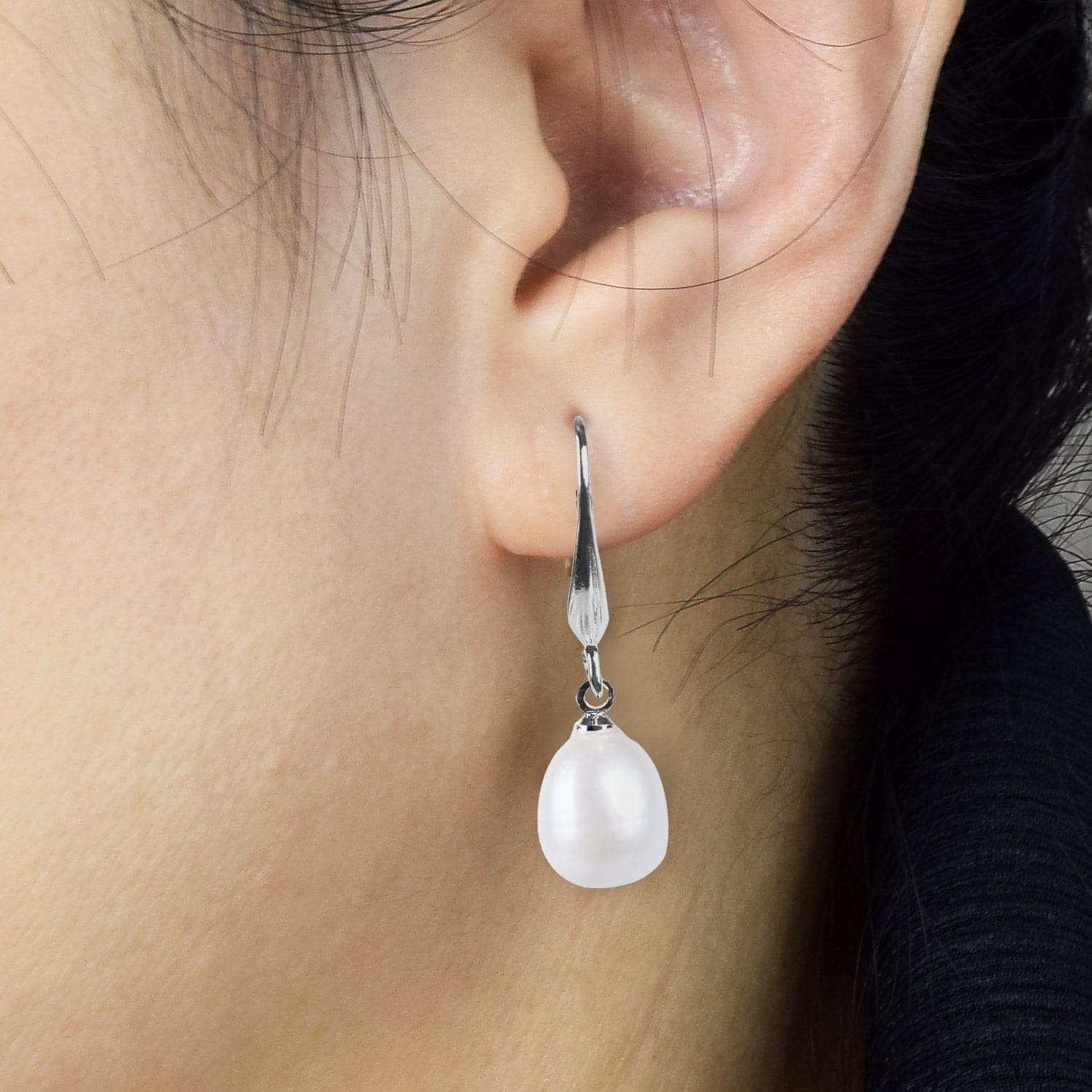 #GIF-P0501E Silver Plated 8mm Drop Freshwater Cultured Pearl Earrings